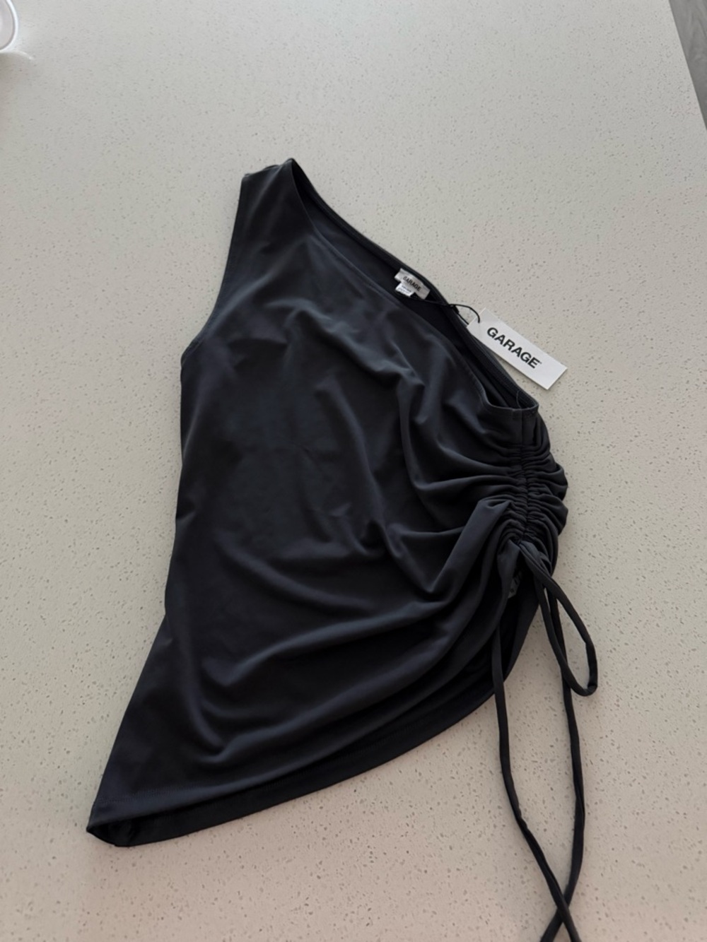 Garage Grey One-Shoulder Ruched Side-Tie top
